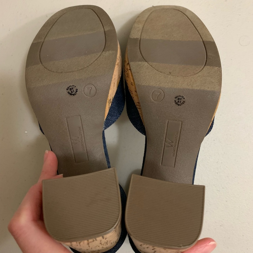 Worthington Denim Panama Cork Block Chunky Heel Women’s Size 7 Patriotic Pumps V - Picture 7 of 9